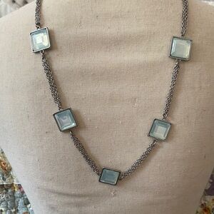 Banana Republic Silver Necklace with Pale Blue Square Stones